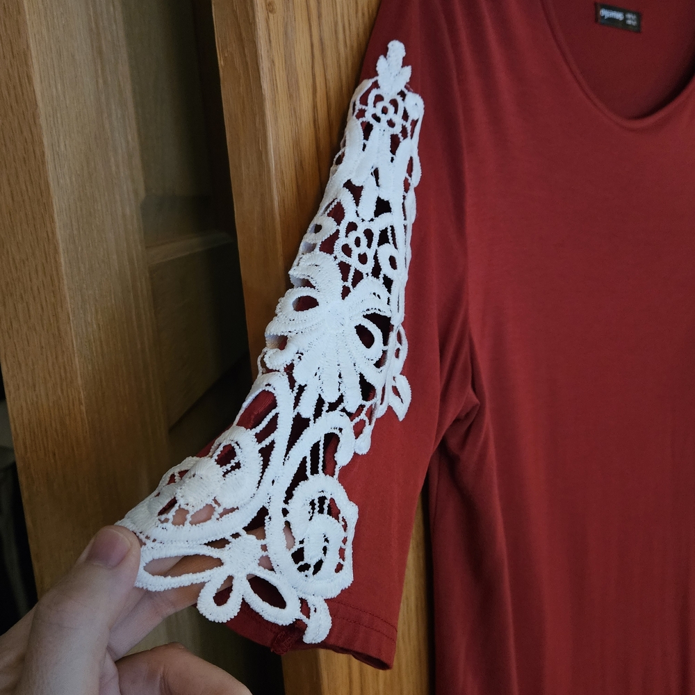 Elegant Red Lace Sleeve Top